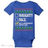 Funny Naughty Nice On A Government Watch List Christmas Xmas  Baby Bodysuit thumb 0