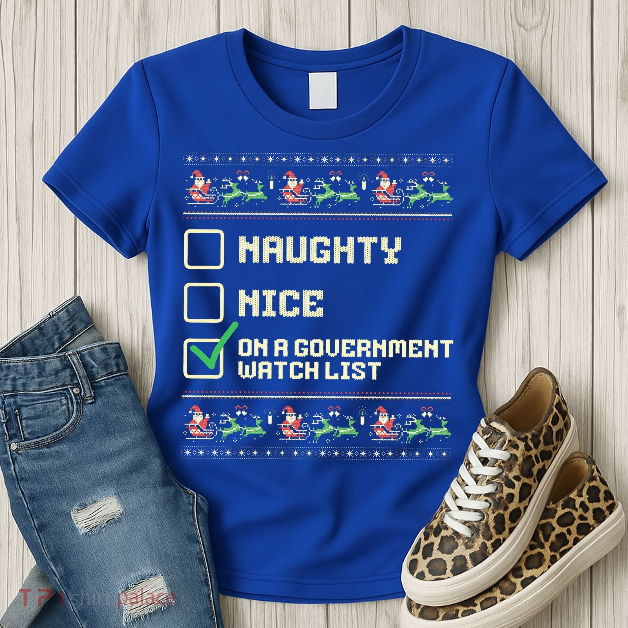 Funny Naughty Nice On A Government Watch List Christmas Xmas Women's T-Shirt