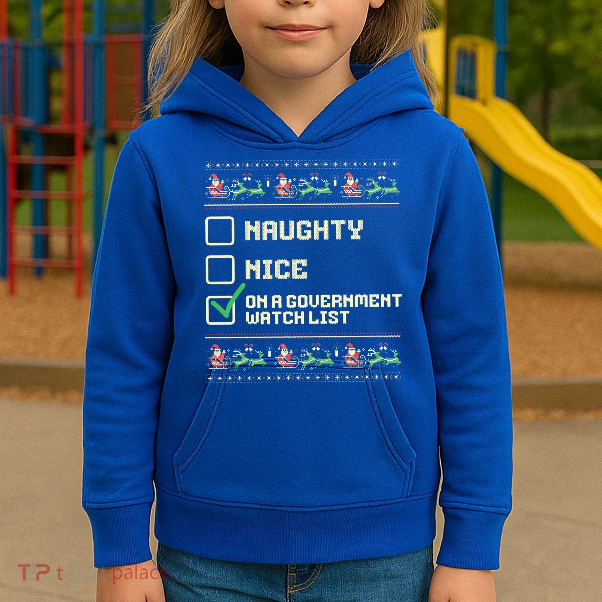 Funny Naughty Nice On A Government Watch List Christmas Xmas Kids Hoodie