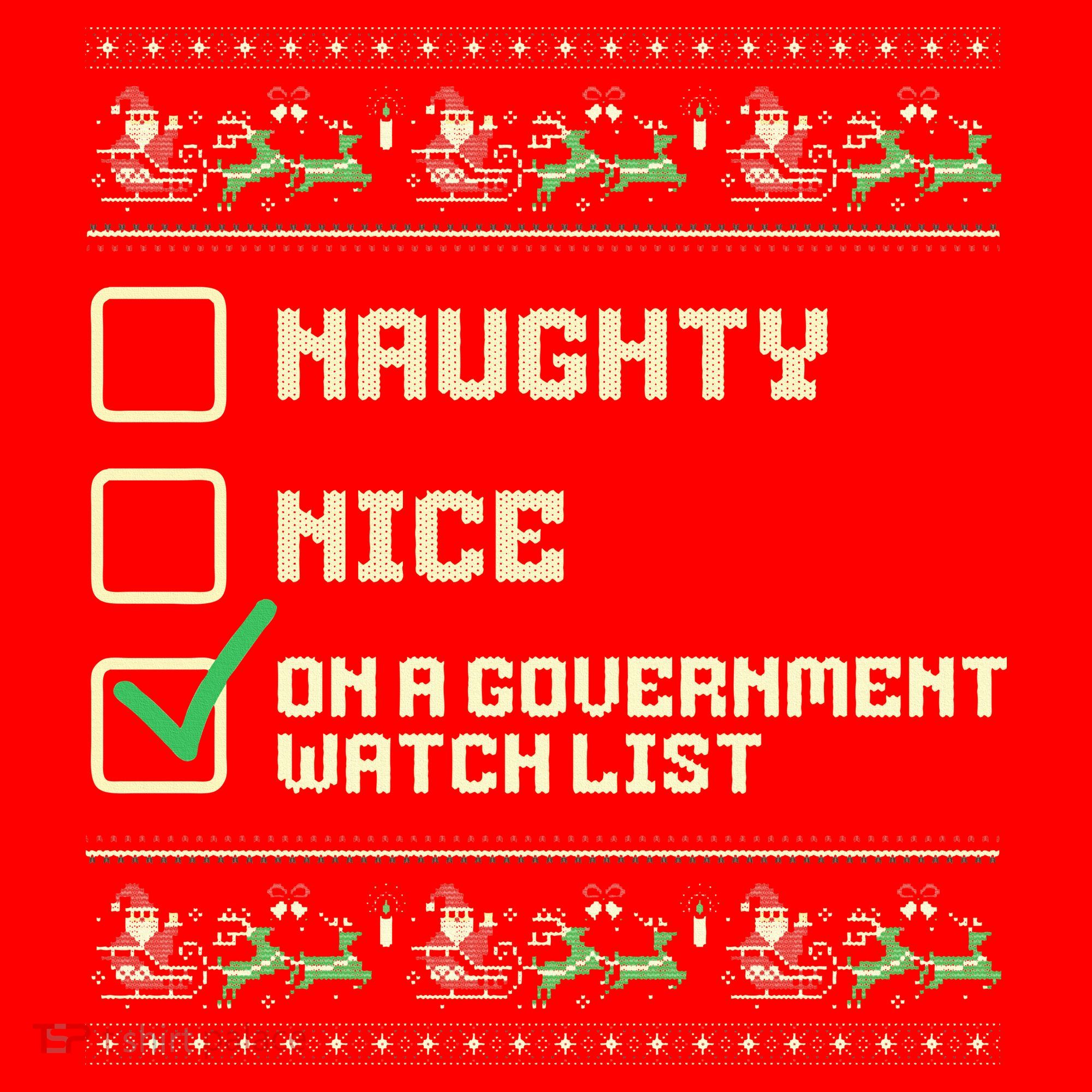 Funny Naughty Nice On A Government Watch List Christmas Xmas Santa Hat
