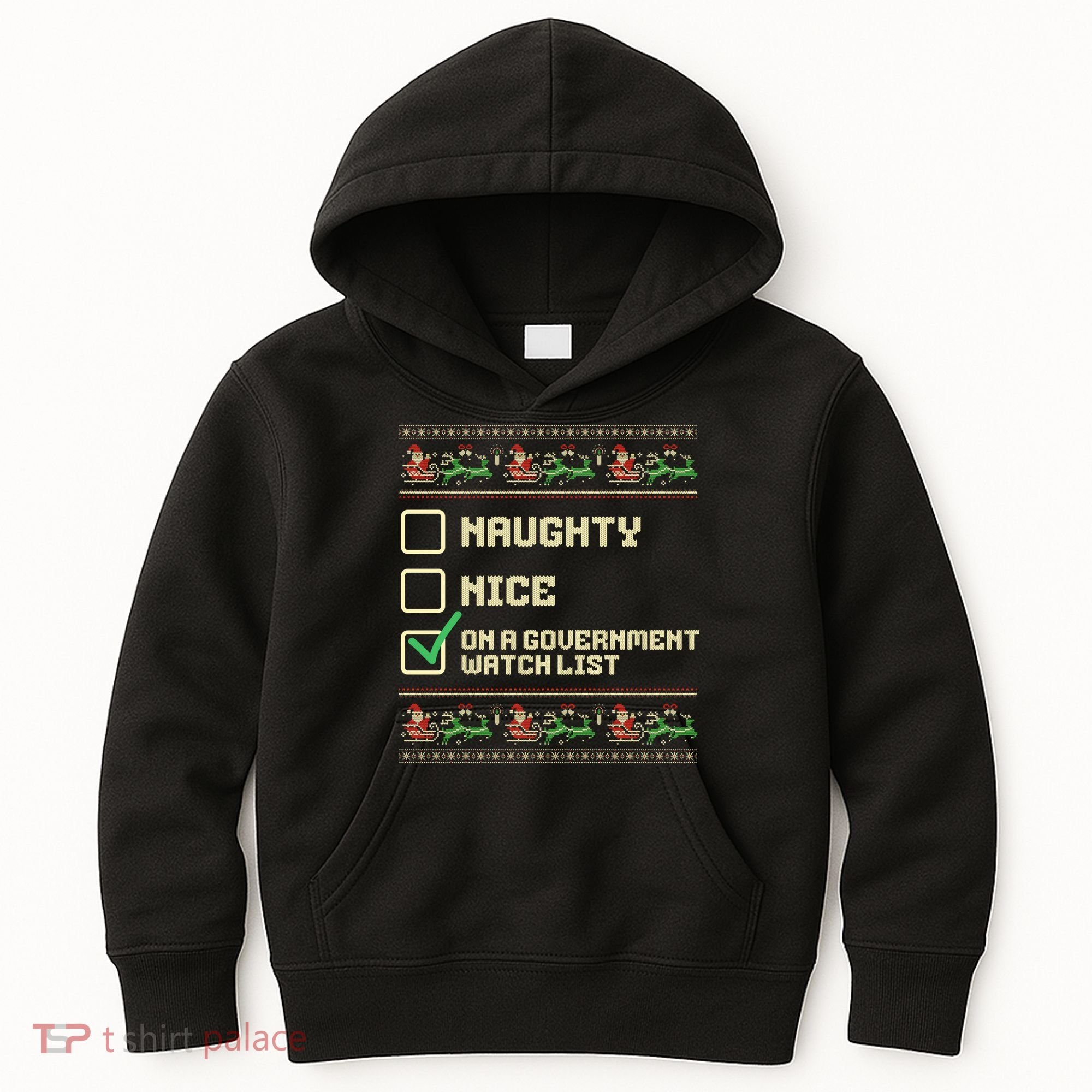 Funny Naughty Nice On A Government Watch List Christmas Xmas Kids Hoodie
