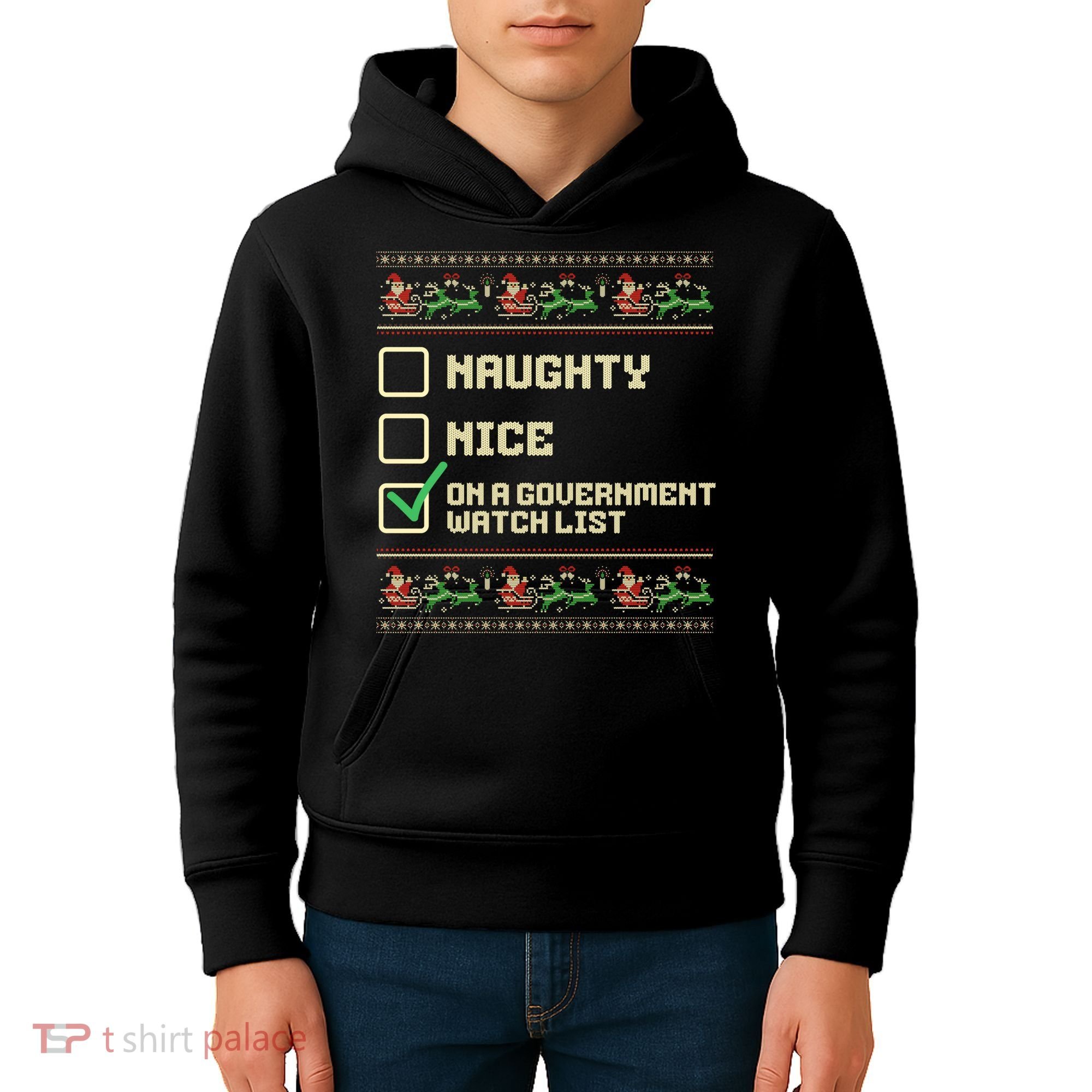 Funny Naughty Nice On A Government Watch List Christmas Xmas Kids Hoodie