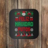 Feliz Navidad Putos Ugly Mexican Christmas Sweater Funny Coaster thumb 0