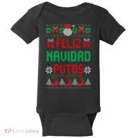 Feliz Navidad Putos Ugly Mexican Christmas Sweater Funny Baby Bodysuit thumb 0