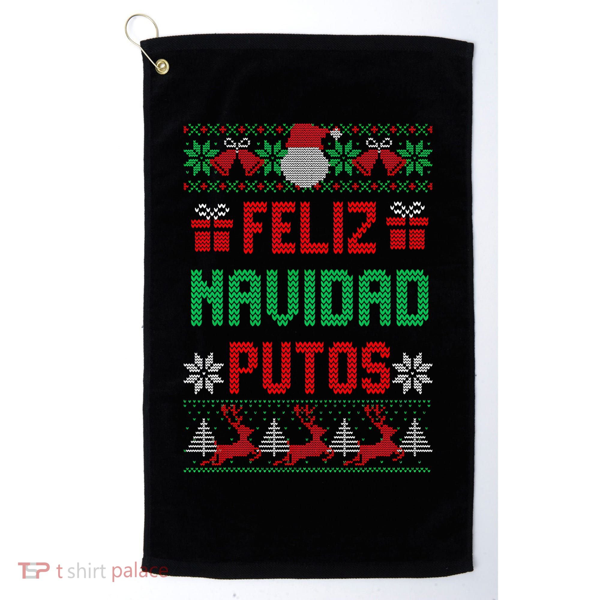 Feliz Navidad Putos Ugly Mexican Christmas Sweater Funny Golf Towel