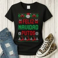 Feliz Navidad Putos Ugly Mexican Christmas Sweater Funny Women's T-Shirt thumb 3