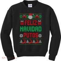 Feliz Navidad Putos Ugly Mexican Christmas Sweater Funny Kids Sweatshirt thumb 0