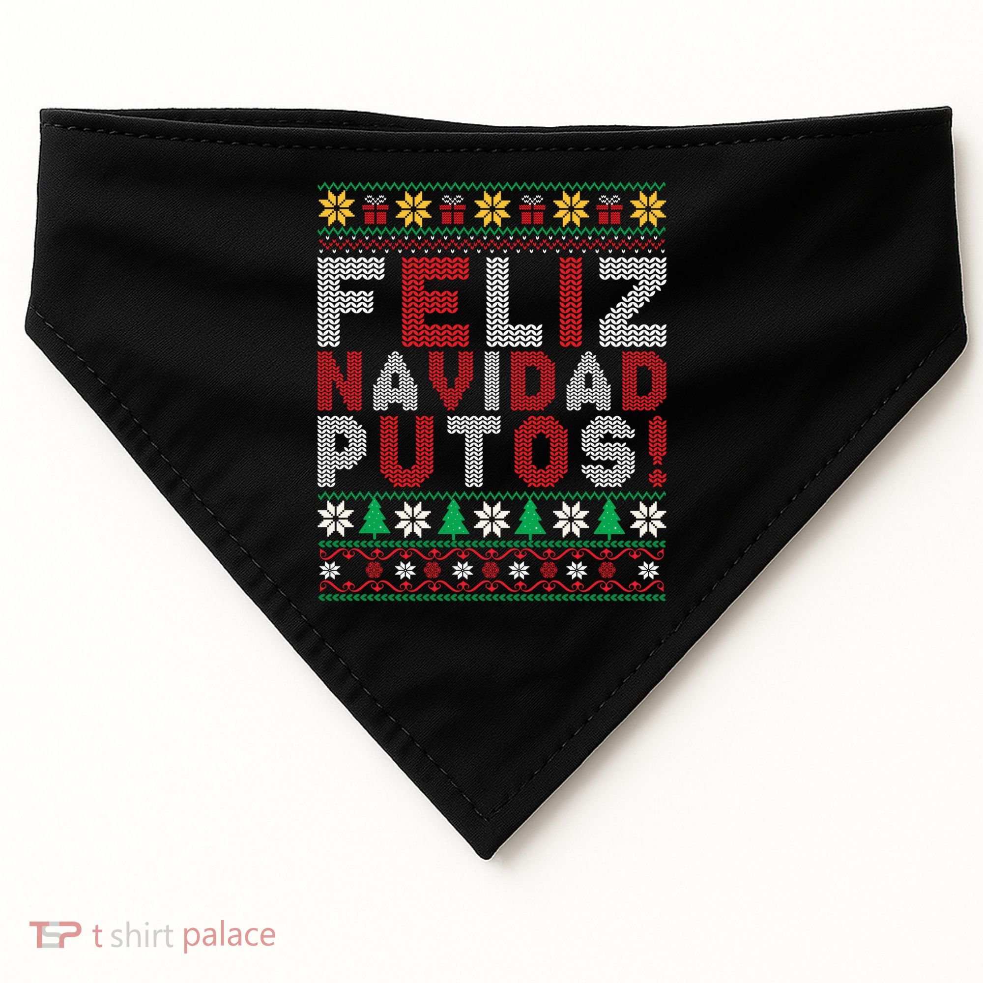 Feliz Navidad Putos Ugly Sweater Christmas Funny USA-Made Doggie Bandana