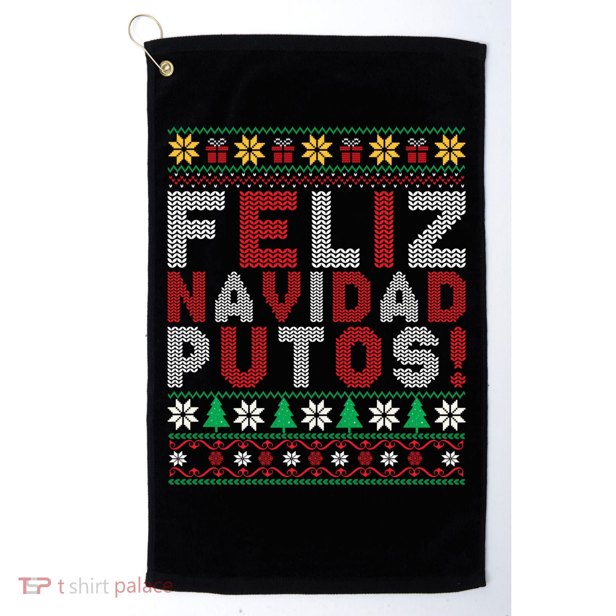 Feliz Navidad Putos Ugly Sweater Christmas Funny Golf Towel