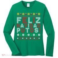 Feliz Navidad Putos Ugly Sweater Christmas Funny Women's Long Sleeve Shirt thumb 0