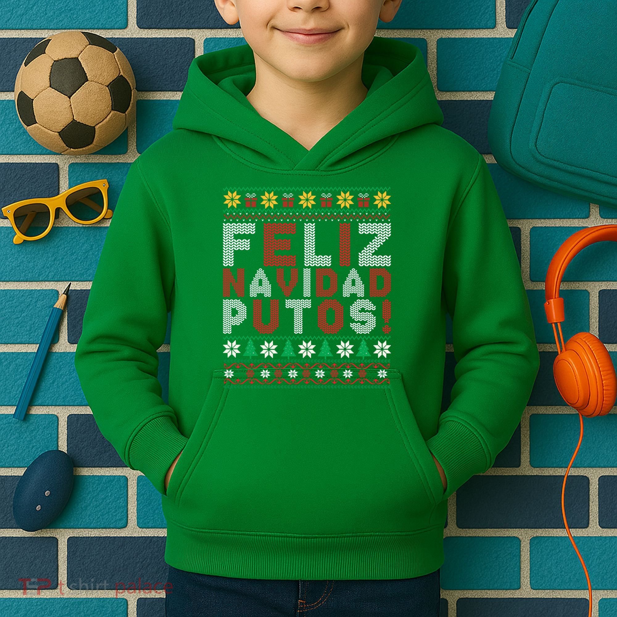 Feliz Navidad Putos Ugly Sweater Christmas Funny Kids Hoodie