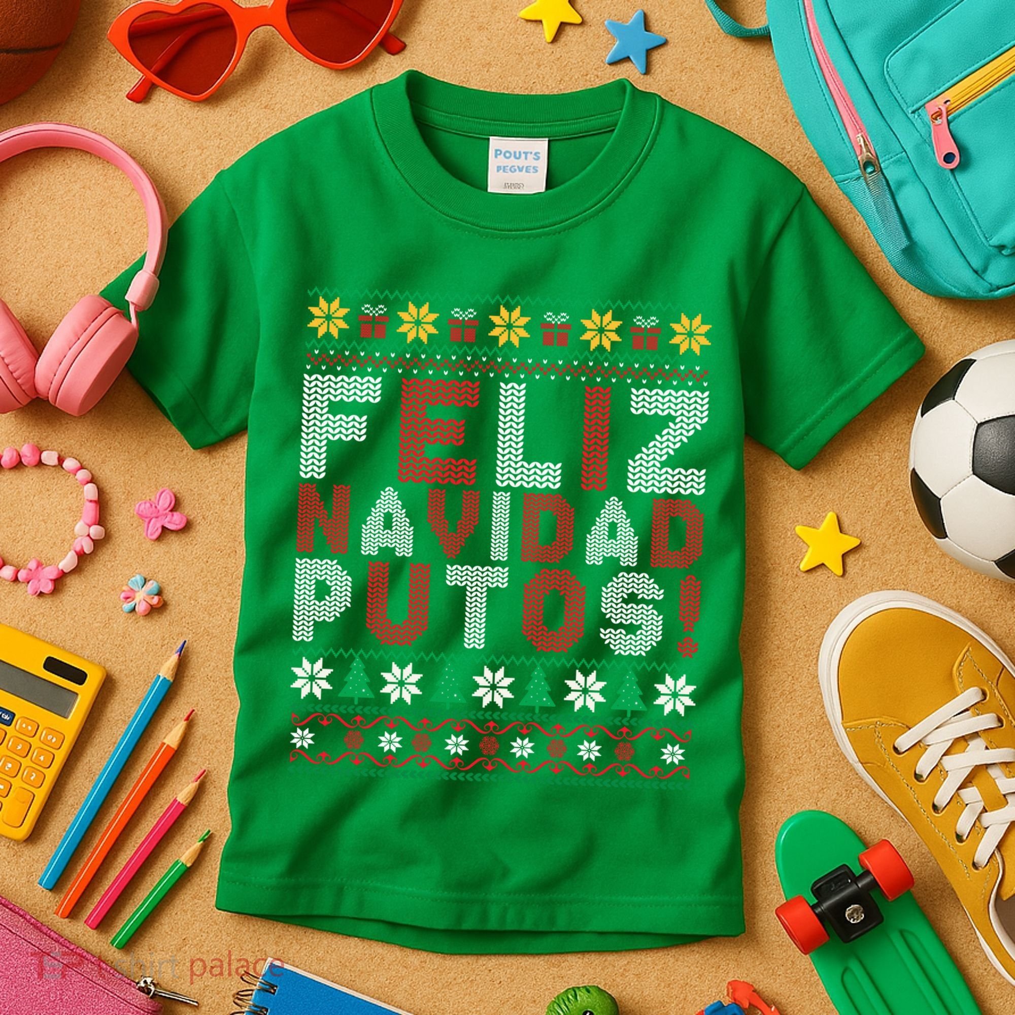 Feliz Navidad Putos Ugly Sweater Christmas Funny Kids T-Shirt