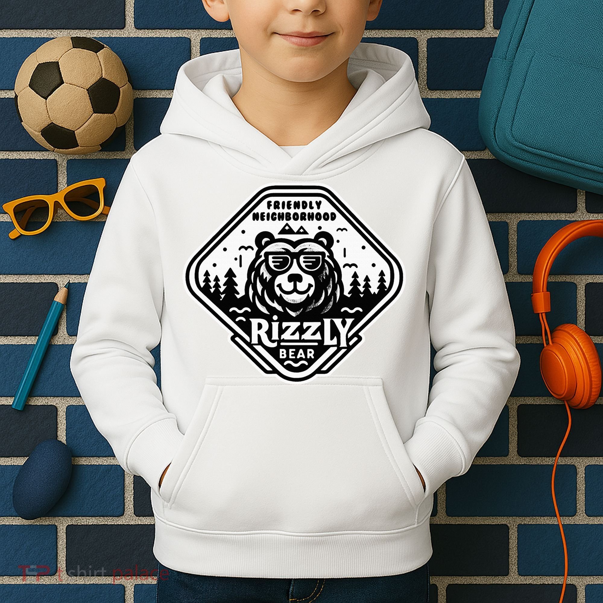 Funny Neighborhood Rizzly Bear Kids Hoodie