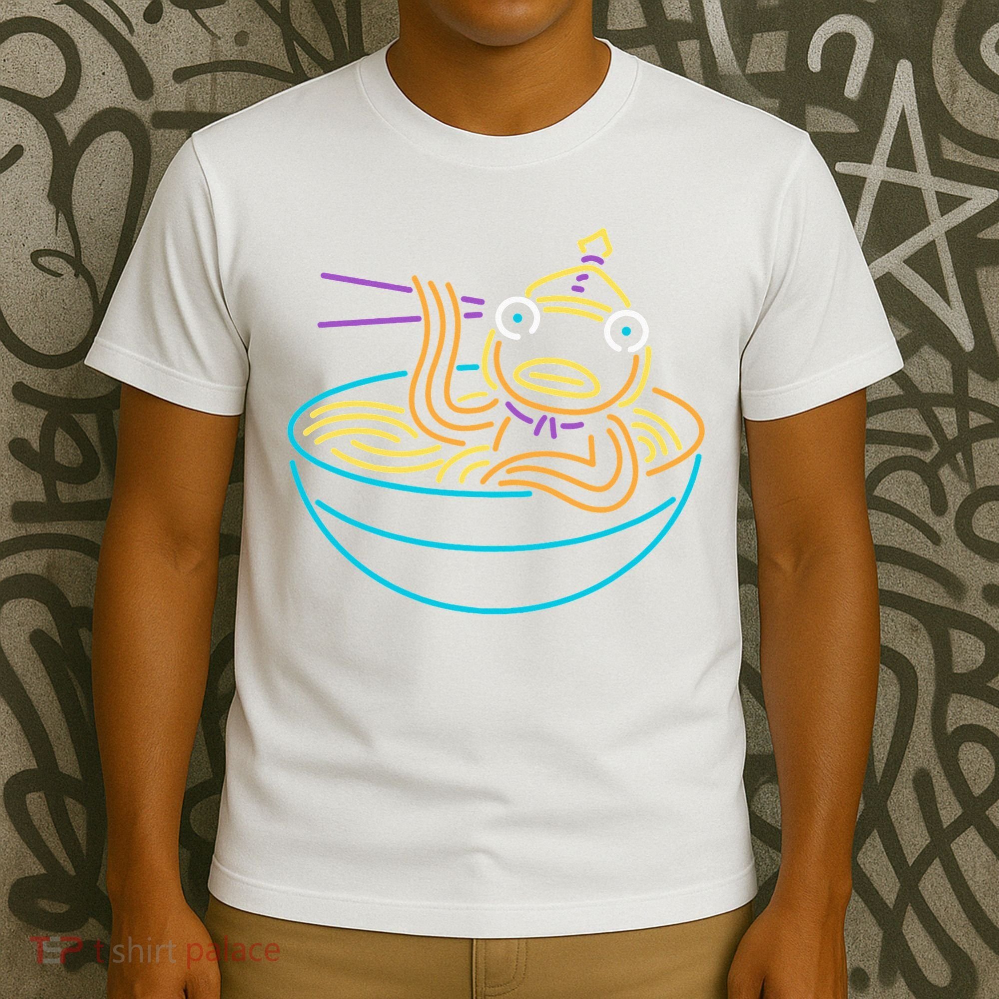 Fishstick Neon Ramen Bowl Center Icon T-Shirt