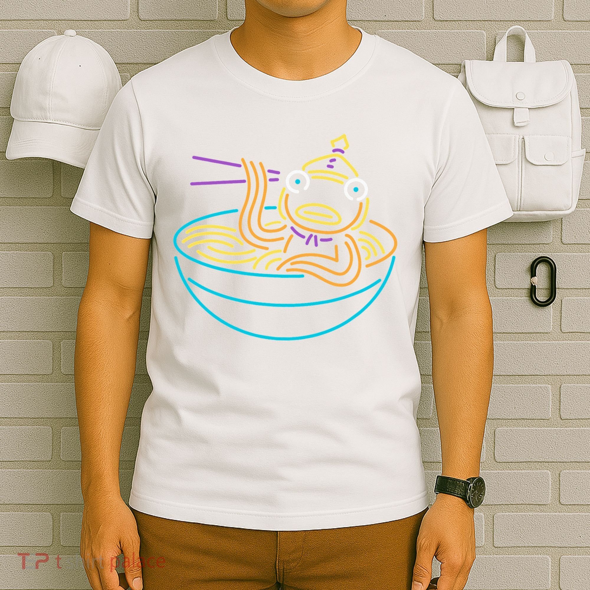 Fishstick Neon Ramen Bowl Center Icon T-Shirt