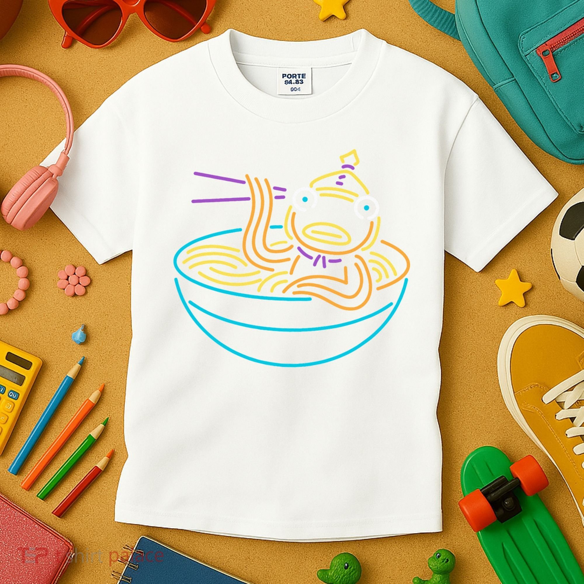Fishstick Neon Ramen Bowl Center Icon Kids T-Shirt
