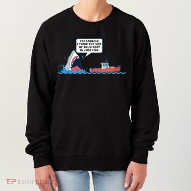 Funny Nice Shark And Fishing Boat Comic Women's Sweatshirt