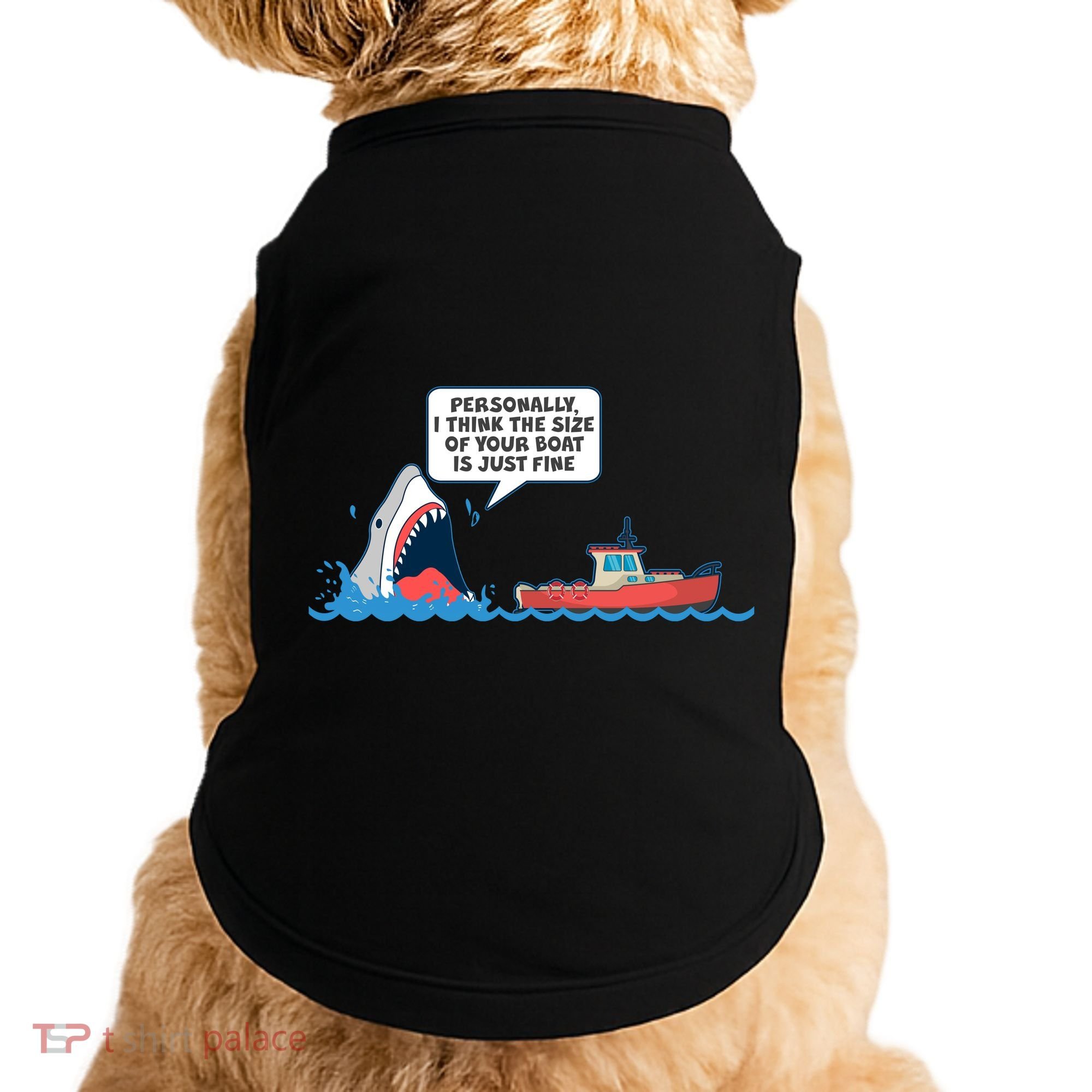Funny Nice Shark And Fishing Boat Comic Doggie Tank