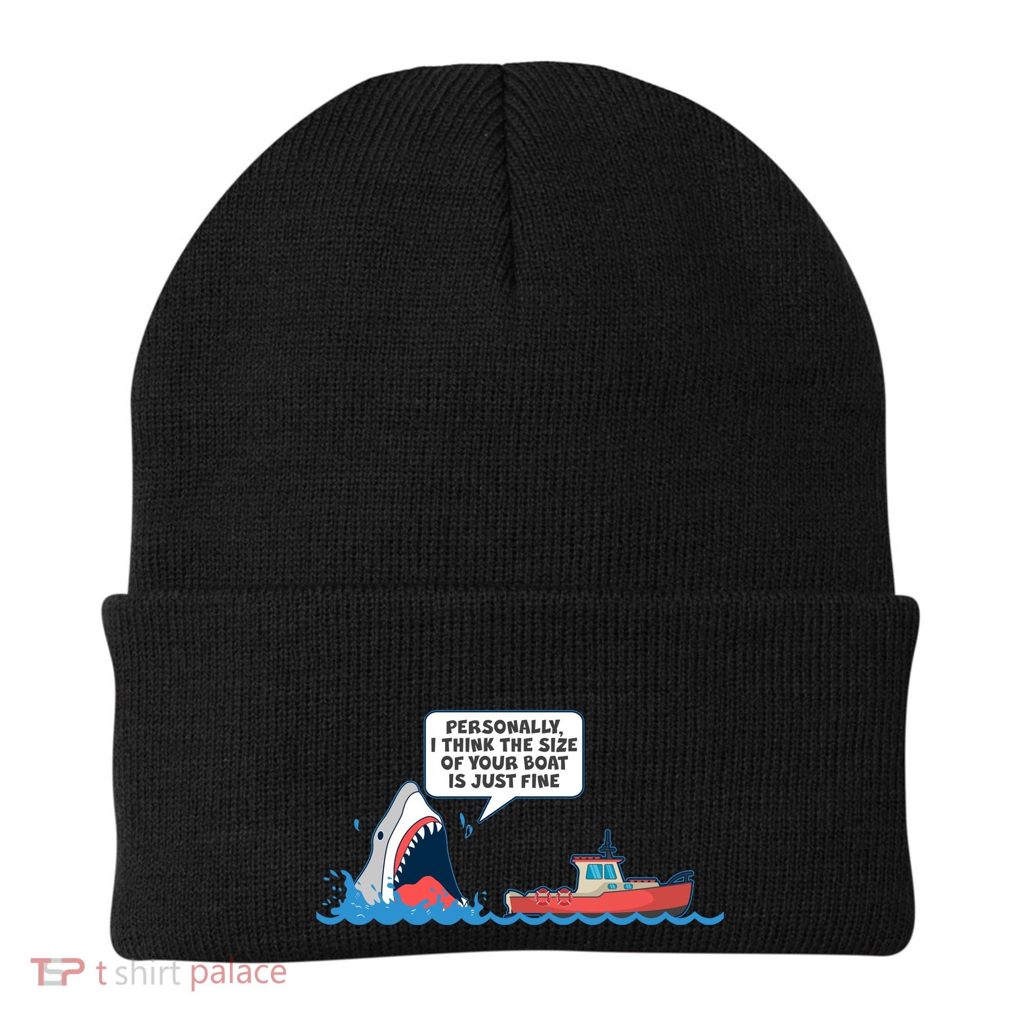 Funny Nice Shark And Fishing Boat Comic Beanie