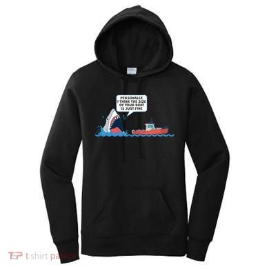 Funny Nice Shark And Fishing Boat Comic Women's Hoodie