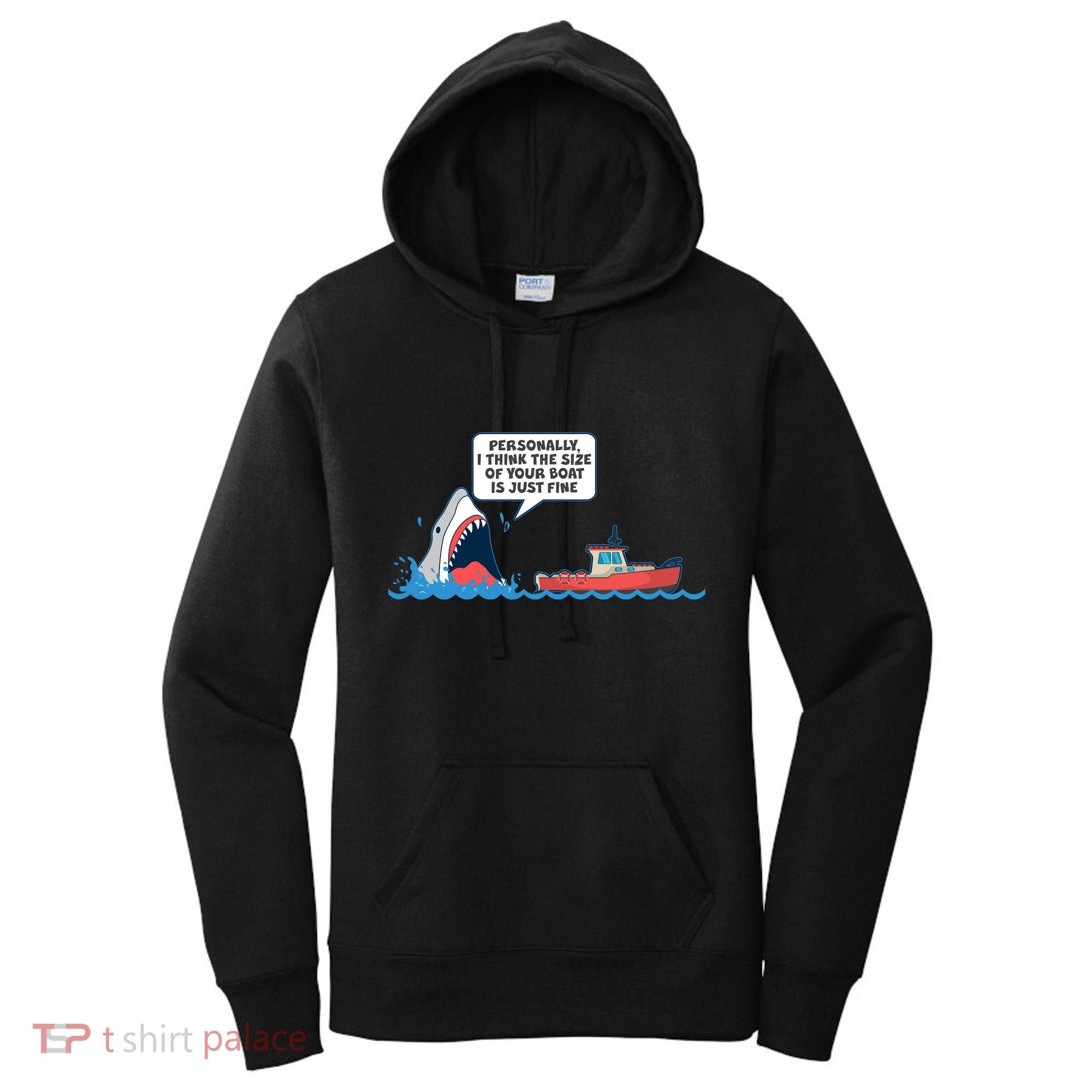 Funny Nice Shark And Fishing Boat Comic Women's Hoodie