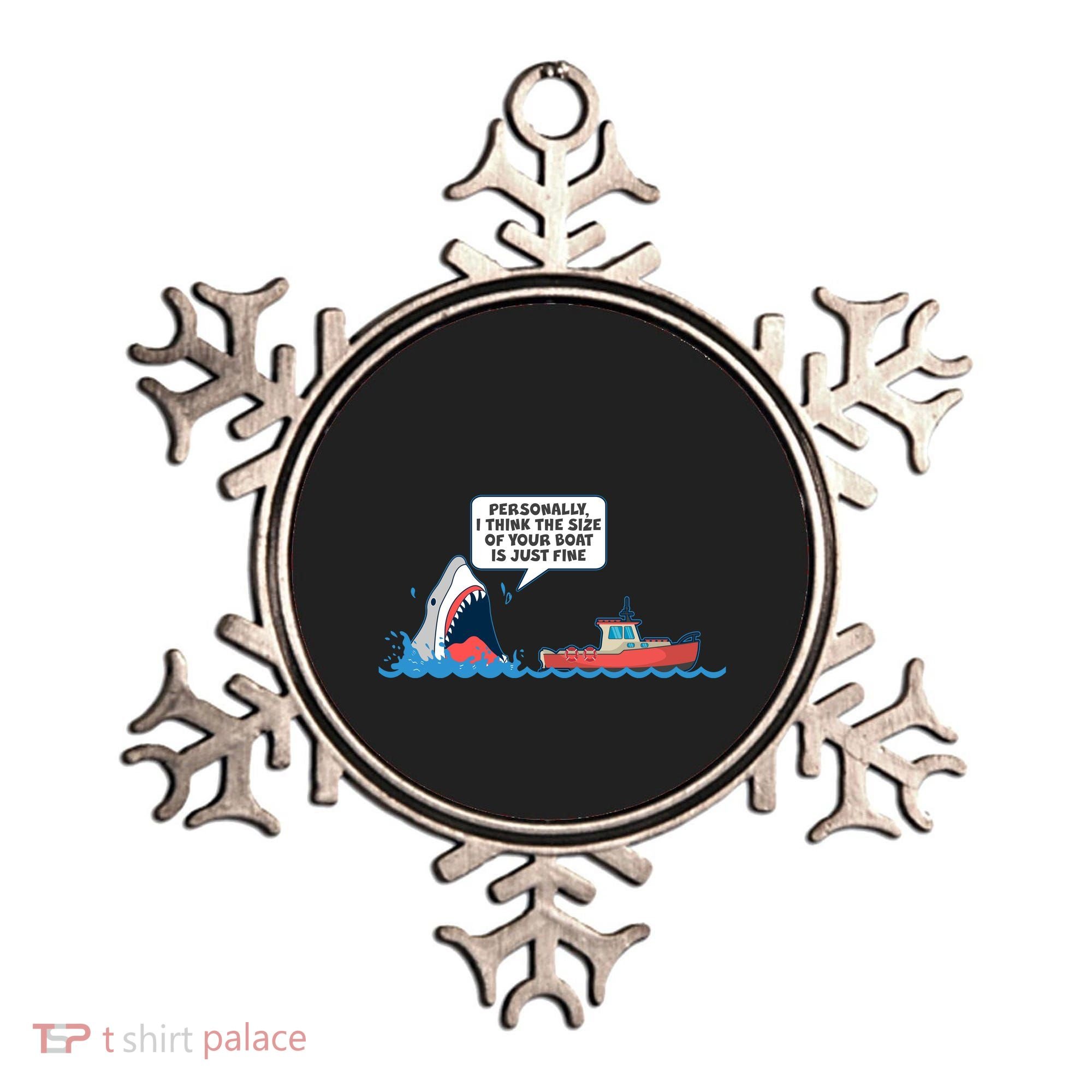 Funny Nice Shark And Fishing Boat Comic Ornament