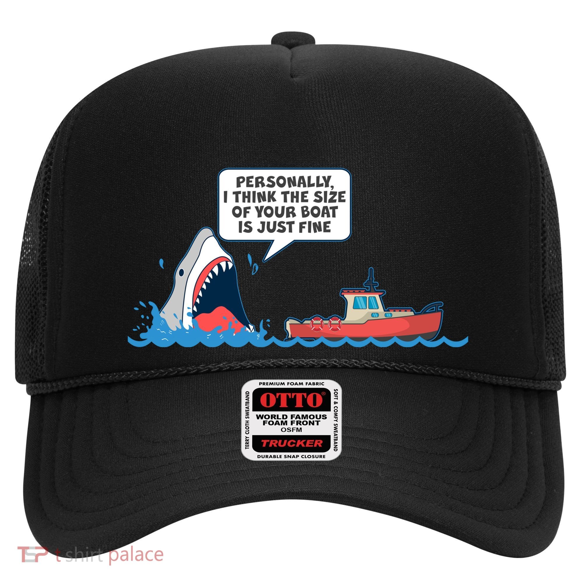 Funny Nice Shark And Fishing Boat Comic Hat