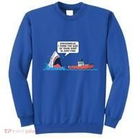 Funny Nice Shark And Fishing Boat Comic Sweatshirt thumb 0