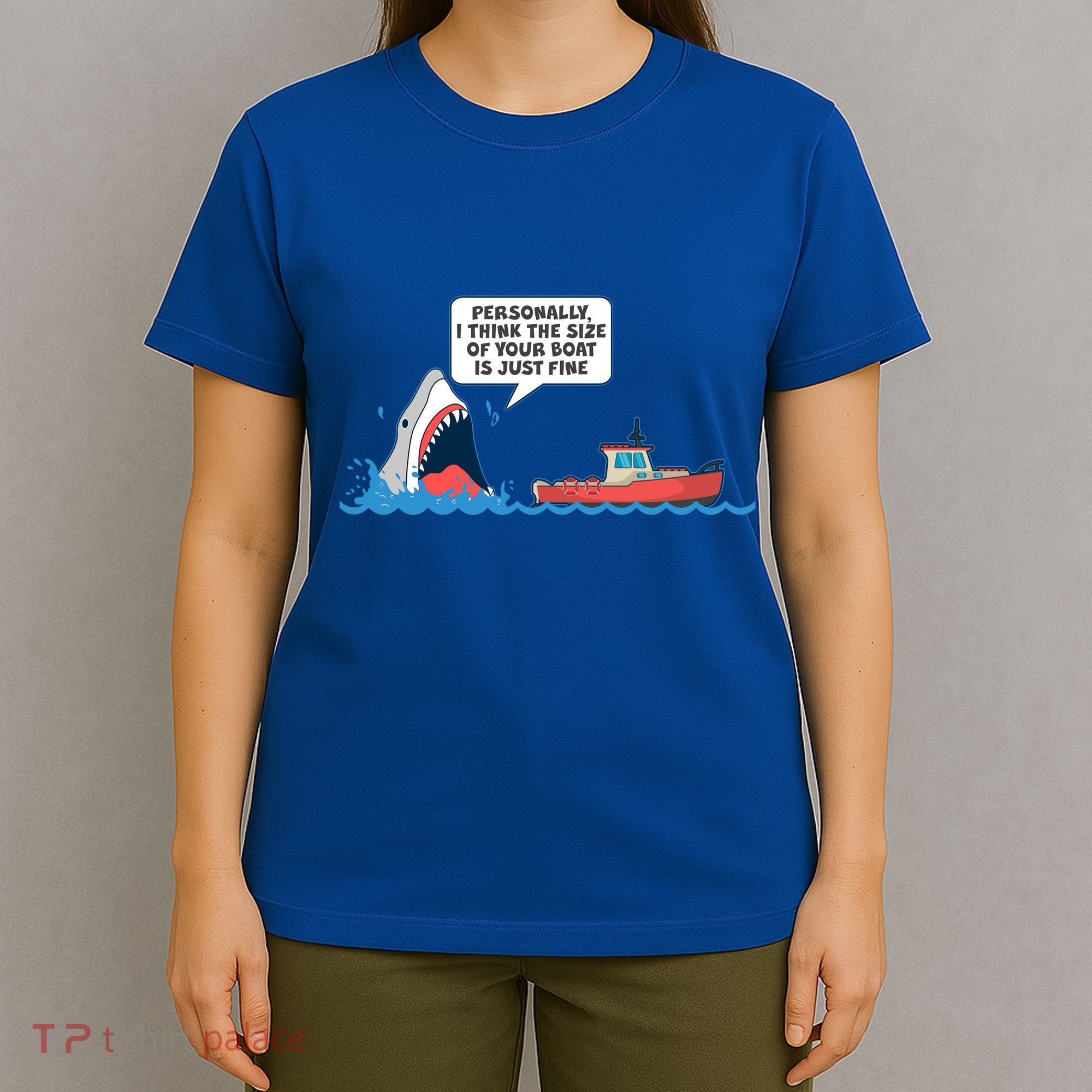 Funny Nice Shark And Fishing Boat Comic T-Shirt