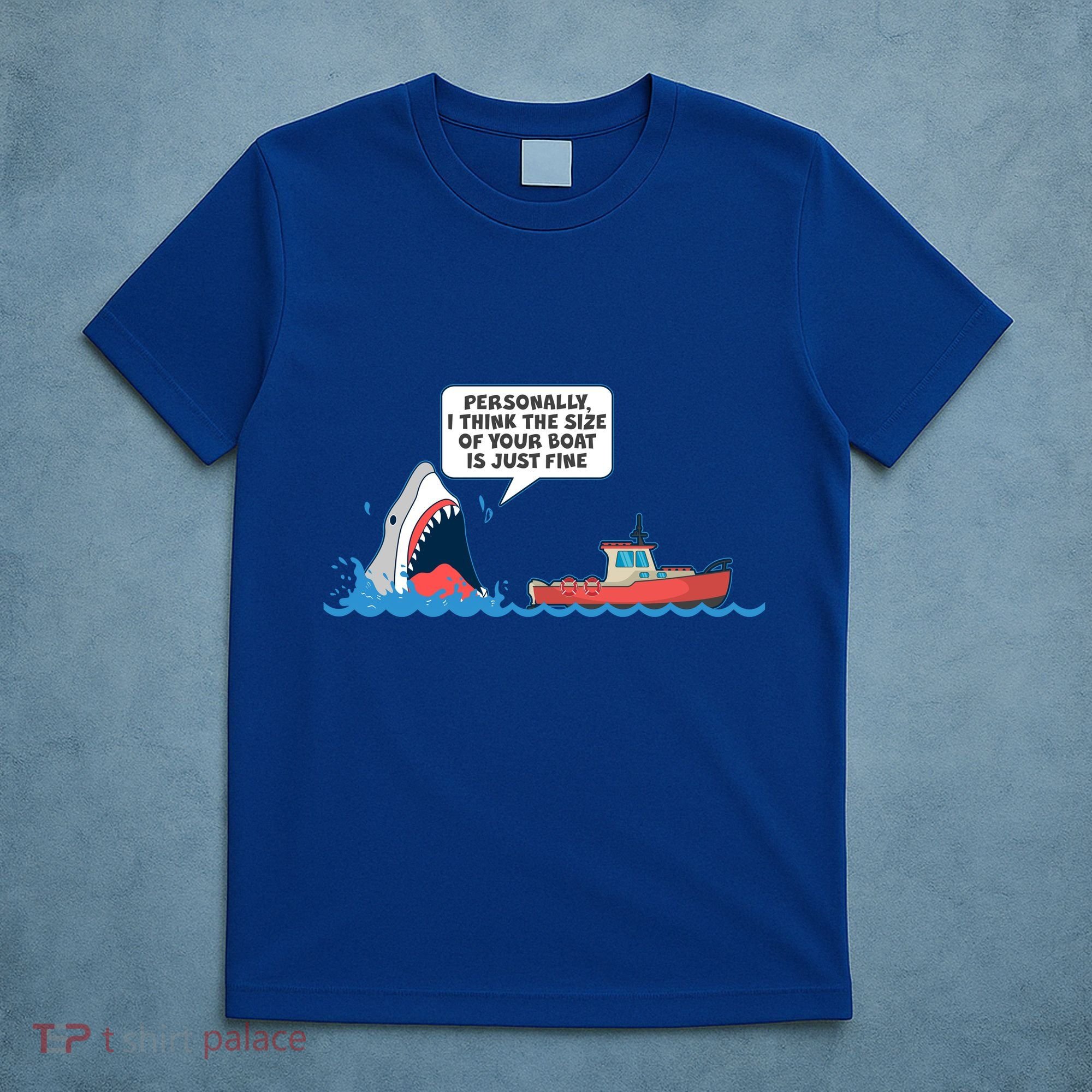 Funny Nice Shark And Fishing Boat Comic T-Shirt