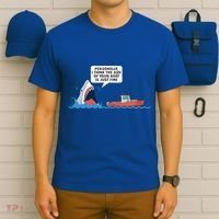 Funny Nice Shark And Fishing Boat Comic T-Shirt thumb 6
