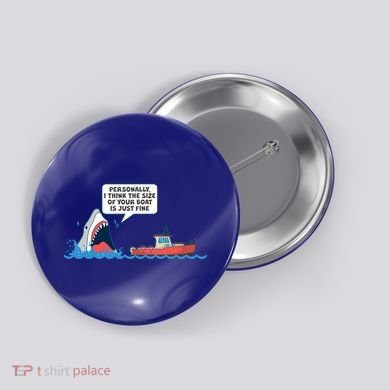 Funny Nice Shark And Fishing Boat Comic Button