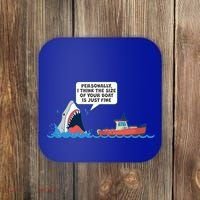 Funny Nice Shark And Fishing Boat Comic Coaster thumb 0