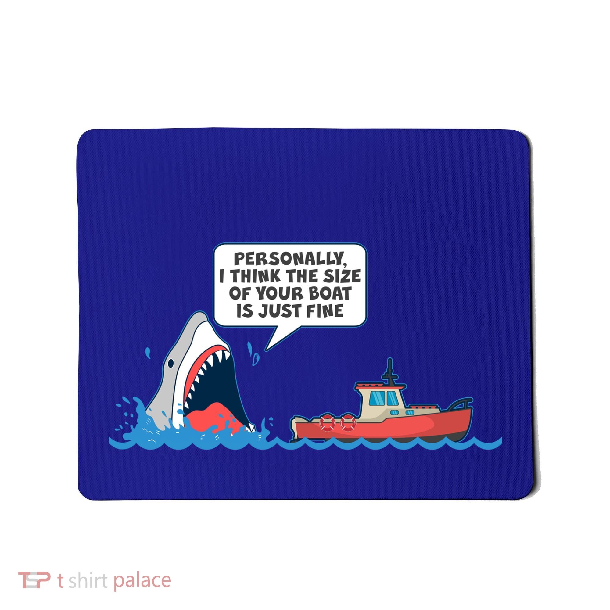 Funny Nice Shark And Fishing Boat Comic Mousepad