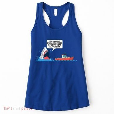 Funny Nice Shark And Fishing Boat Comic Women's Tank Top