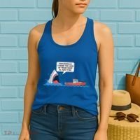 Funny Nice Shark And Fishing Boat Comic Women's Tank Top thumb 2
