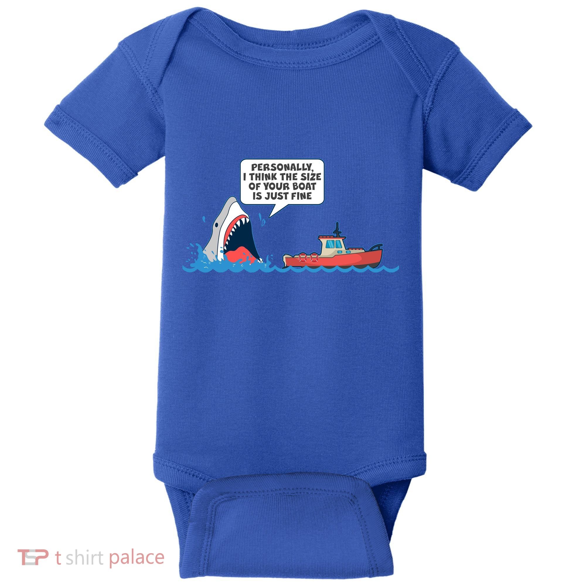 Funny Nice Shark And Fishing Boat Comic Baby Bodysuit