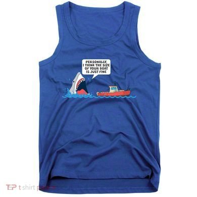 Funny Nice Shark And Fishing Boat Comic Tank Top