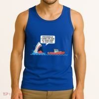 Funny Nice Shark And Fishing Boat Comic Tank Top thumb 3