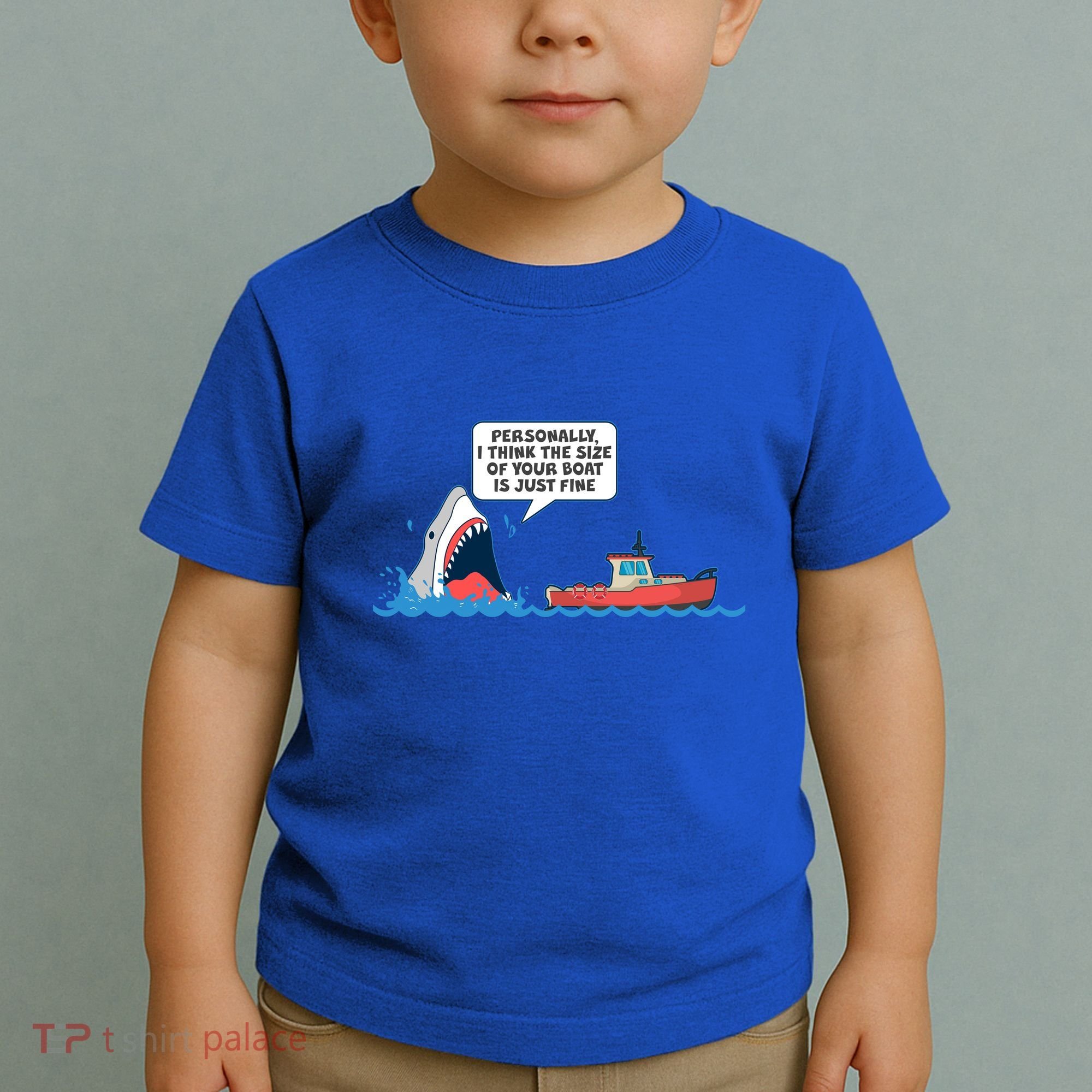 Funny Nice Shark And Fishing Boat Comic Toddler T-Shirt