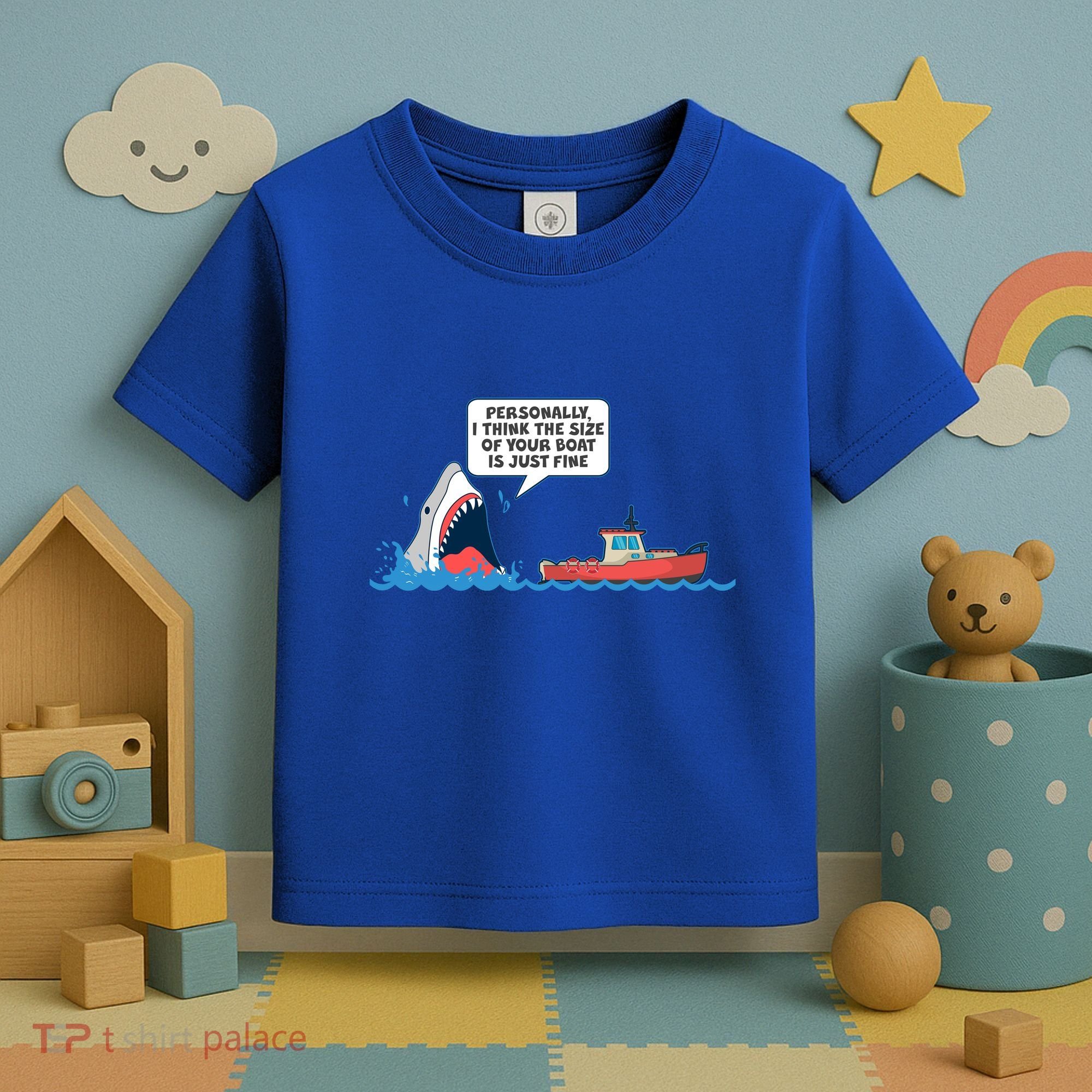 Funny Nice Shark And Fishing Boat Comic Toddler T-Shirt