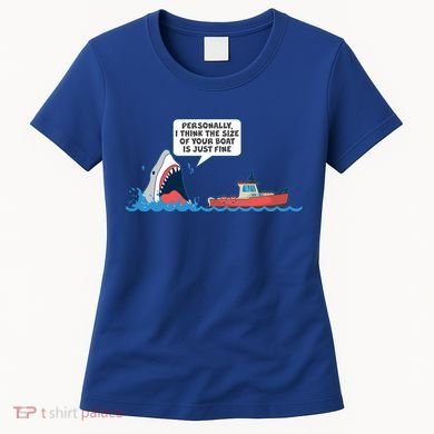 Funny Nice Shark And Fishing Boat Comic Women's T-Shirt