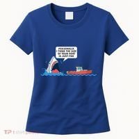 Funny Nice Shark And Fishing Boat Comic Women's T-Shirt thumb 0