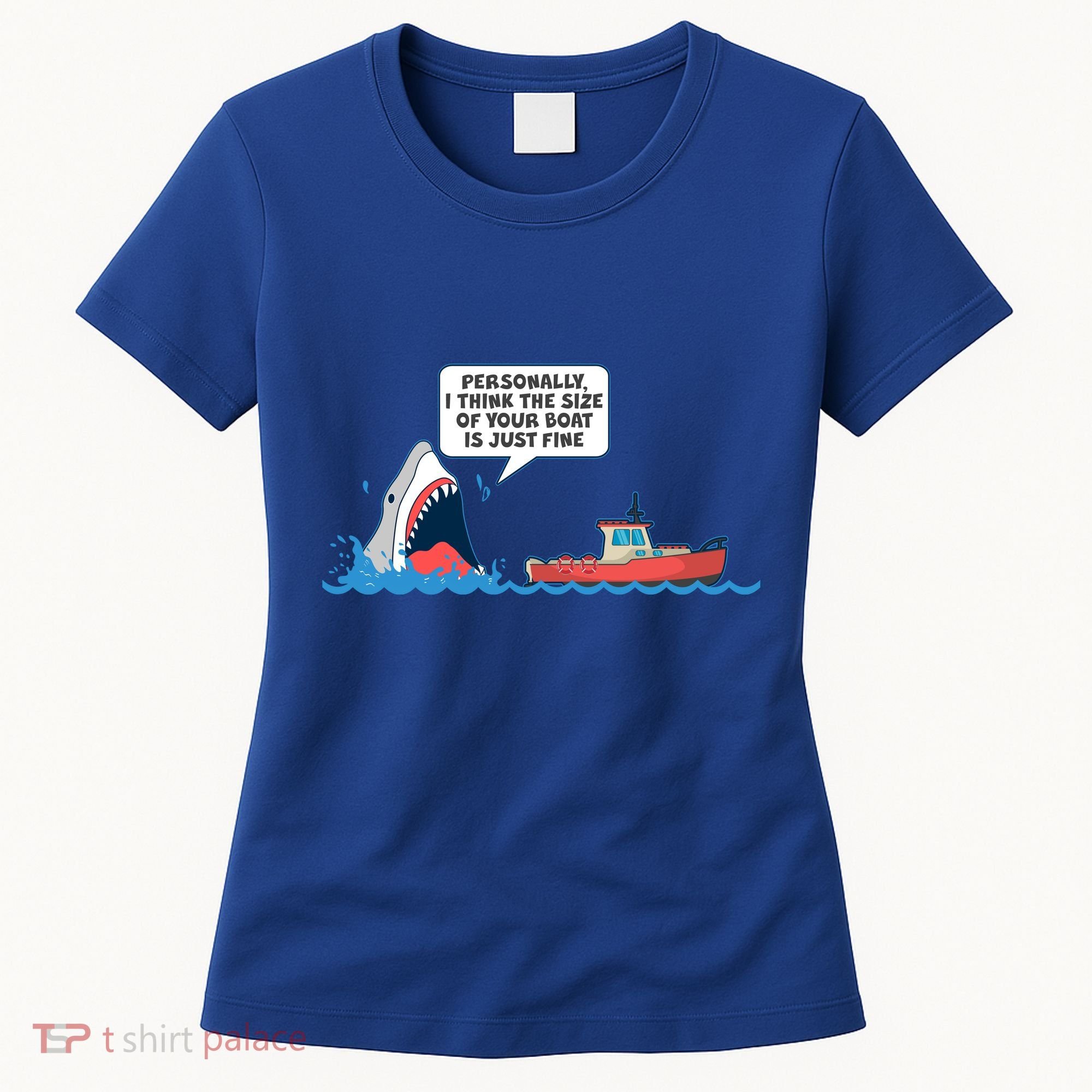 Funny Nice Shark And Fishing Boat Comic Women's T-Shirt