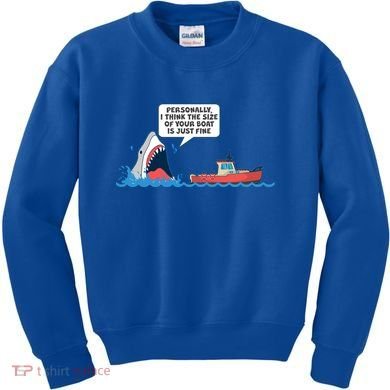 Funny Nice Shark And Fishing Boat Comic Kids Sweatshirt