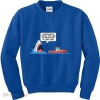 Funny Nice Shark And Fishing Boat Comic Kids Sweatshirt thumb 0