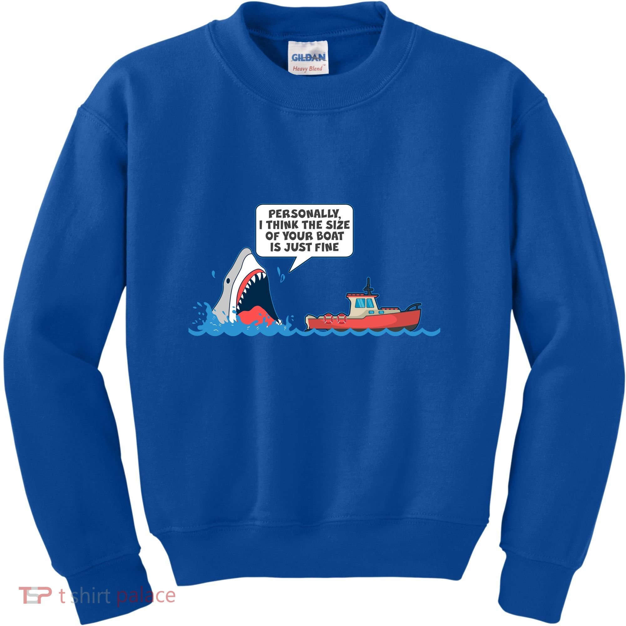 Funny Nice Shark And Fishing Boat Comic Kids Sweatshirt