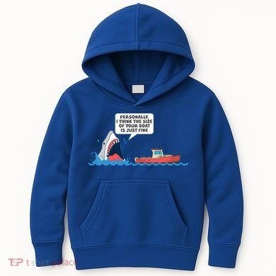 Funny Nice Shark And Fishing Boat Comic Kids Hoodie