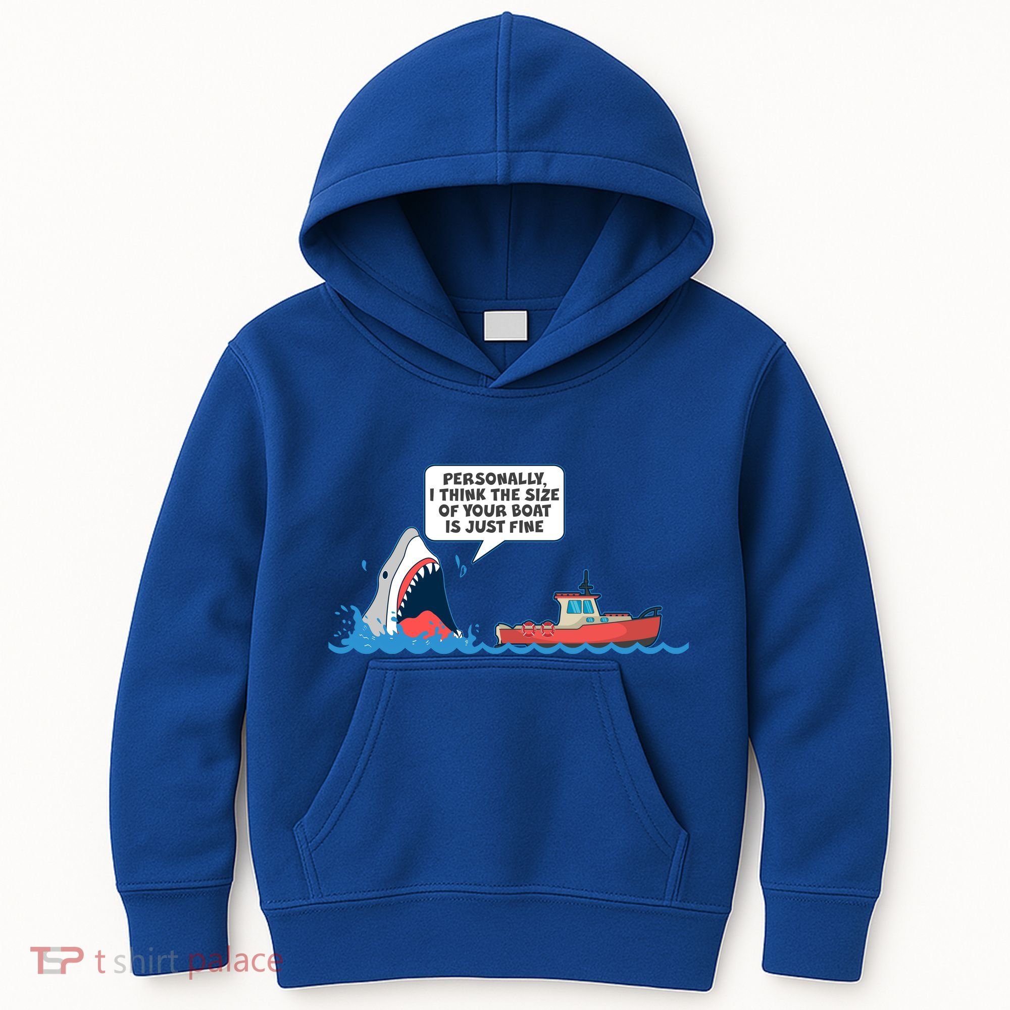 Funny Nice Shark And Fishing Boat Comic Kids Hoodie