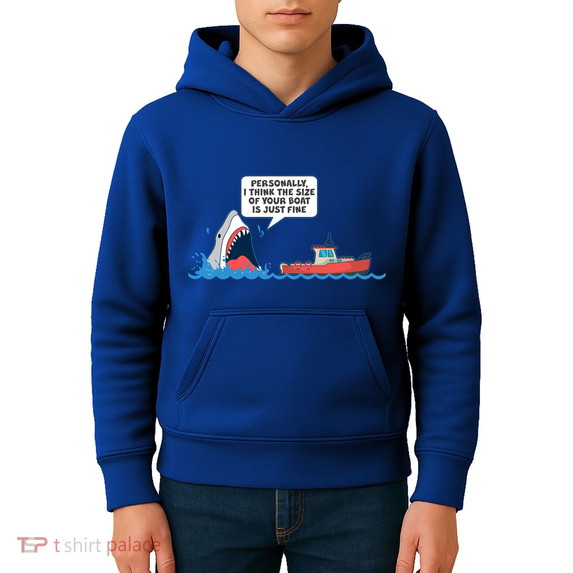 Funny Nice Shark And Fishing Boat Comic Kids Hoodie